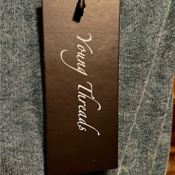 Bohemian Western Blue and Caramel Midi Dress Embroidered Denim Lace Sz Large NWT - Picture 6 of 7